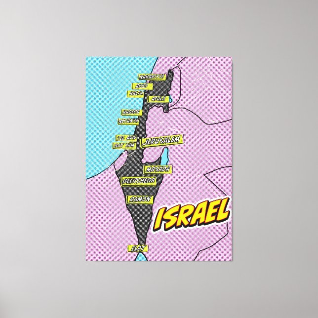 Toile Carte Pop Art Illustré Israël (Recto)