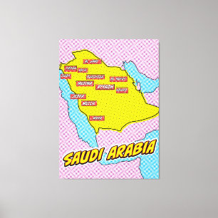 Toile Carte Pop Art illustrée Arabie Saoudite
