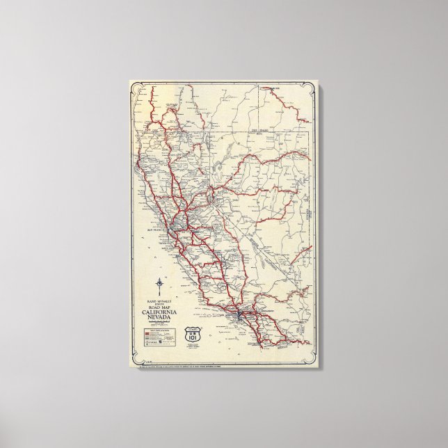 Toile Carte routière junior Rand McNally Californie et N (Recto)