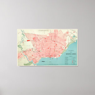 Toile Carte vintage de Buenos Aires Argentine (1888)