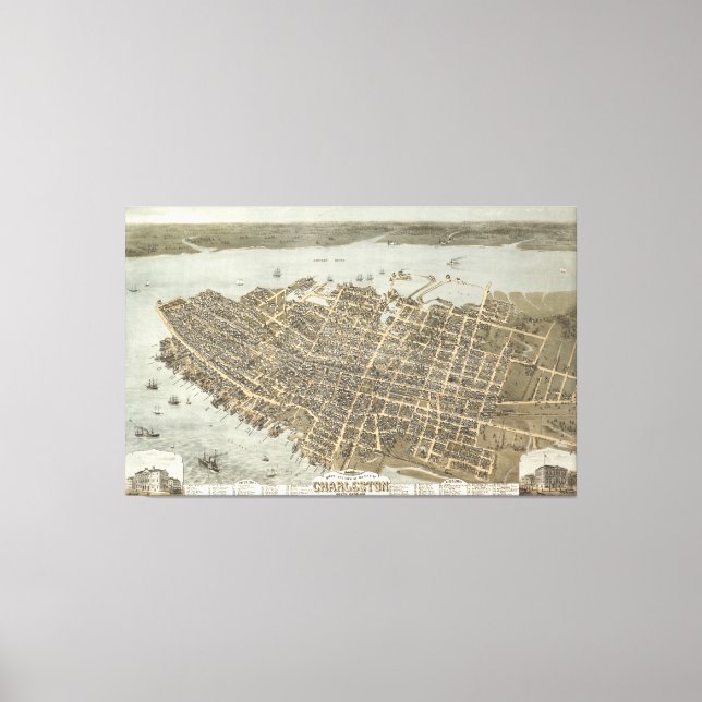 Toile Carte vintage de Charleston (1872) (Recto)