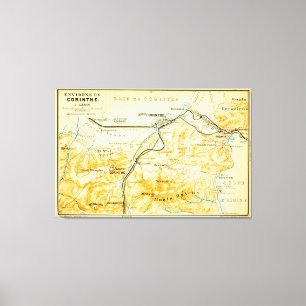 Toile Carte vintage de Corinthe Grèce (1894)