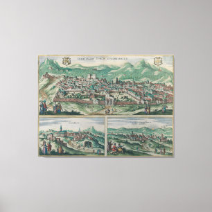 Toile Carte vintage de Jérusalem, de Nazareth et de Ram