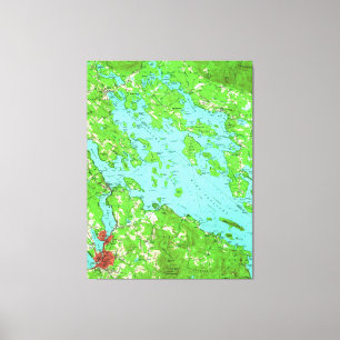 Toile Carte vintage de lac Winnipesaukee (1956)