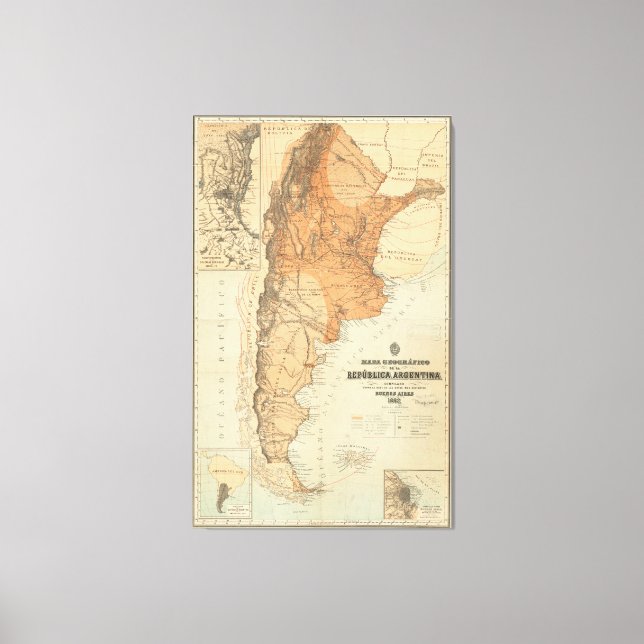 Toile Carte vintage de l'Argentine (1882) (Recto)