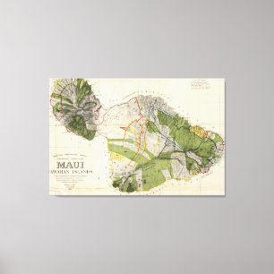Toile Carte vintage de l'île de Maui (1906)