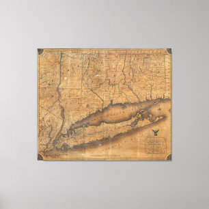 Toile Carte vintage de Long Island et du Connecticut (18