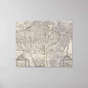 Toile Carte vintage de Paris France (1652)