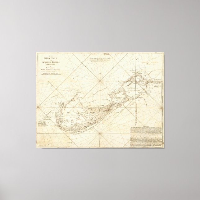 Toile Carte vintage des Bermudes (1788) (Recto)