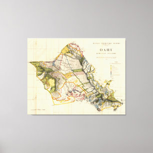 Toile Carte vintage d'Oahu Hawaï (1906)