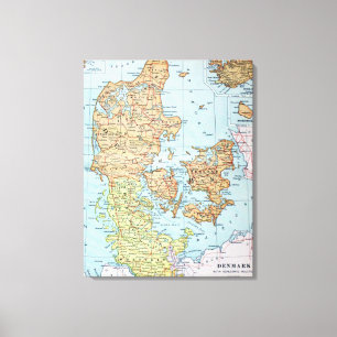 Toile Carte vintage du Danemark (1905)