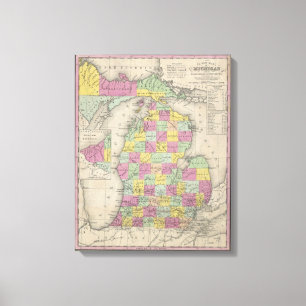 Toile Carte vintage du Michigan (1853)