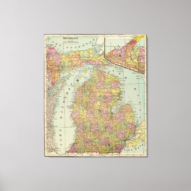 Toile Carte vintage du Michigan (1909) (Recto)