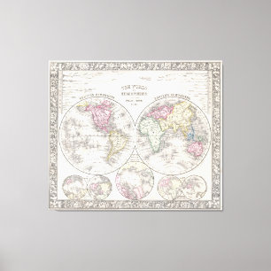 Toile Carte vintage du monde (1864) 3