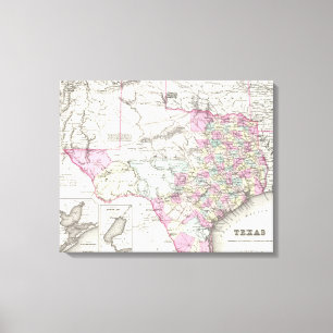 Toile Carte vintage du Texas (1855)