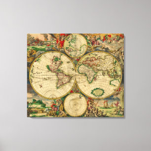 Toile Carte vintage du Vieux Monde