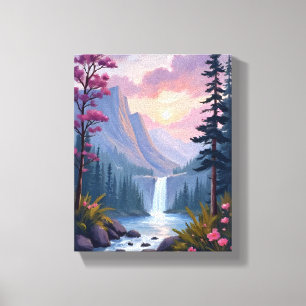 Toile Cascade Fantaisiste Paysage Floral Magique