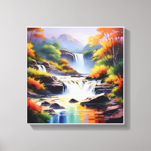 Toile Cascade majestueuse aux couleurs d'automne vibrant