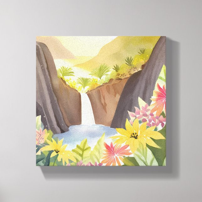 Toile Cascade tropicale | Paysage Floral Aquarelle (Recto)