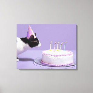Toile Casquette de port d'anniversaire de chat soufflant