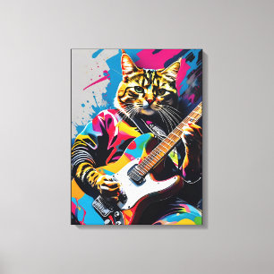 Toile Cat joue de la guitare, graffiti rock
