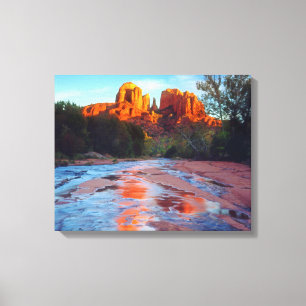 Toile Cathedral Rock se reflétant dans Oak Creek au couc