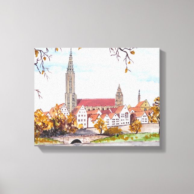 Toile Cathédrale Ulm en Allemagne Peinture Carré Acryliq (Recto)