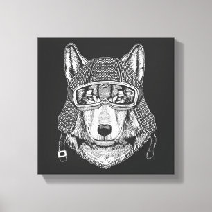 Toile Cavalier de moto de chien de loup