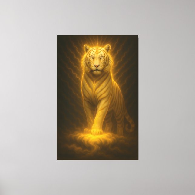 Toile Celestial Golden White Tiger – Divine Gaze Luminou (Recto)