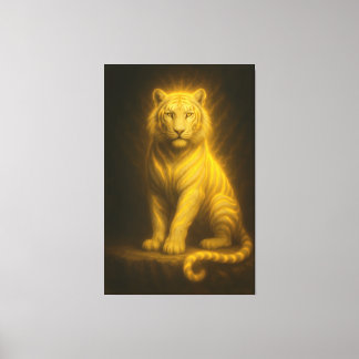 Toile Celestial Golden White Tiger – Radiant Throne Aura