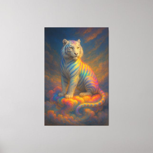 Toile Celestial Rainbow White Tiger – Fantasy Art Painti (Recto)