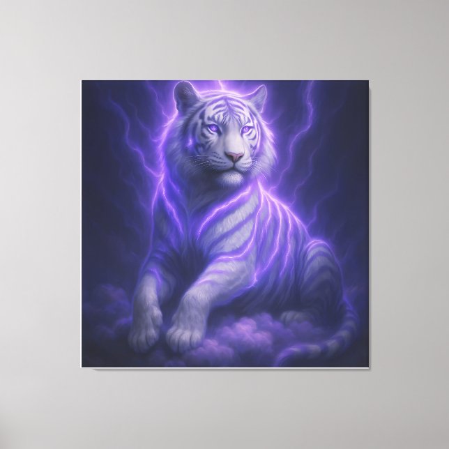 Toile Celestial Storm White Tiger – Electric Blue Aura F (Recto)