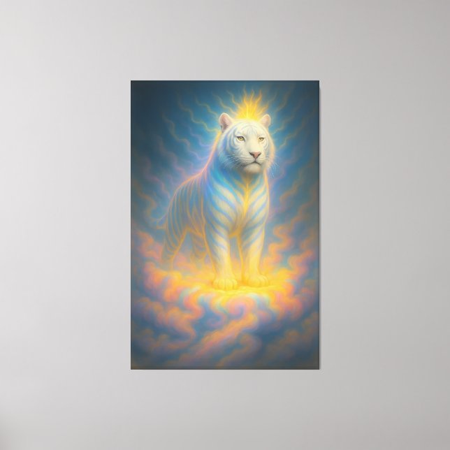 Toile Celestial White Tiger – Divine Rainbow Aura Fantas (Recto)