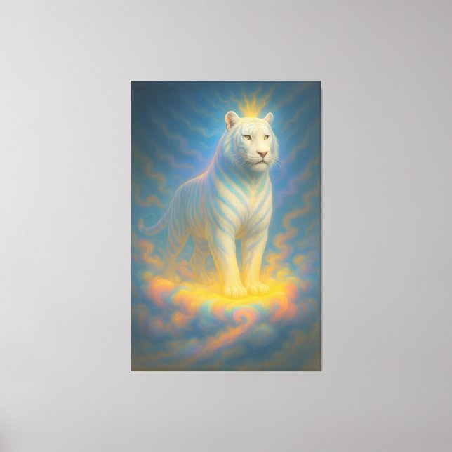 Toile Celestial White Tiger King – Divine Light Guardian (Recto)