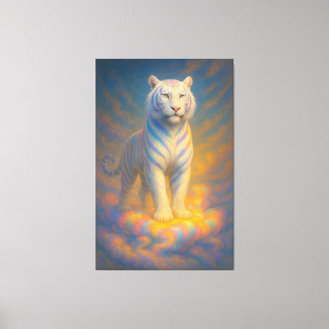 Toile Celestial White Tiger – Rainbow Aura Divine Fantas (Recto)