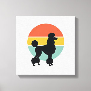 Toile Cercle de silhouette de chien rétro coucher de sol