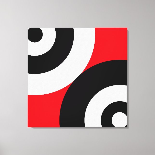 Toile Cercles Abstraits noirs et blancs en rouge (Recto)