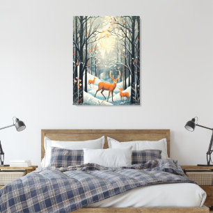 Toile Cerf d'hiver Gouache vintage 32x24