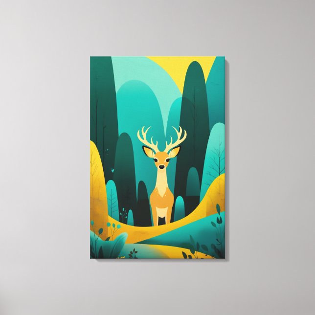 Toile Cerf géométrique serène - Oeuvre naturelle moderne (Recto)