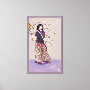 Toile cerisier fleur fille mauve version rose