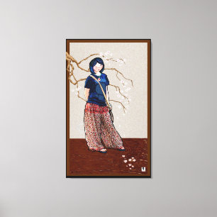 Toile cerisier fleur fille version brune