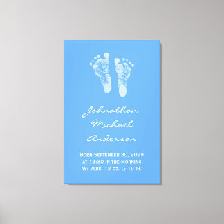 Toile C'est un garçon Blue Baby Footprints Faire-part de