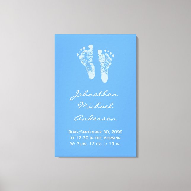 Toile C'est un garçon Blue Baby Footprints Faire-part de (Recto)