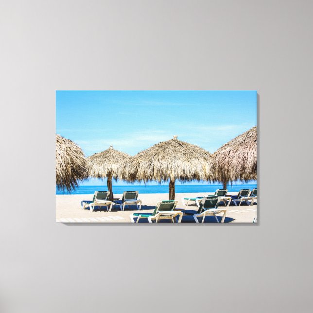Toile Chaises Longues Et Parasols En Paillote Sur La Pla (Recto)