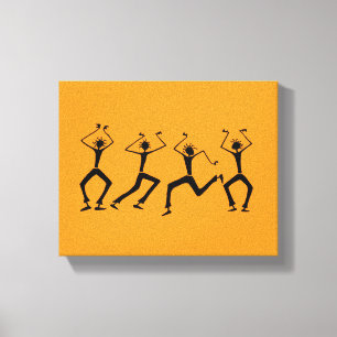 Toile Chaleureux Orange Silhouette Joyeux Danseurs De Fê