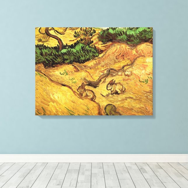 Toile Champ avec deux lapins par Vincent van Gogh (Insitu (Plancher de Bois))