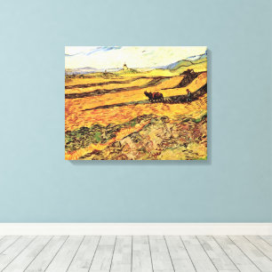 Toile Champ avec laboureur et moulin par Vincent van Gog