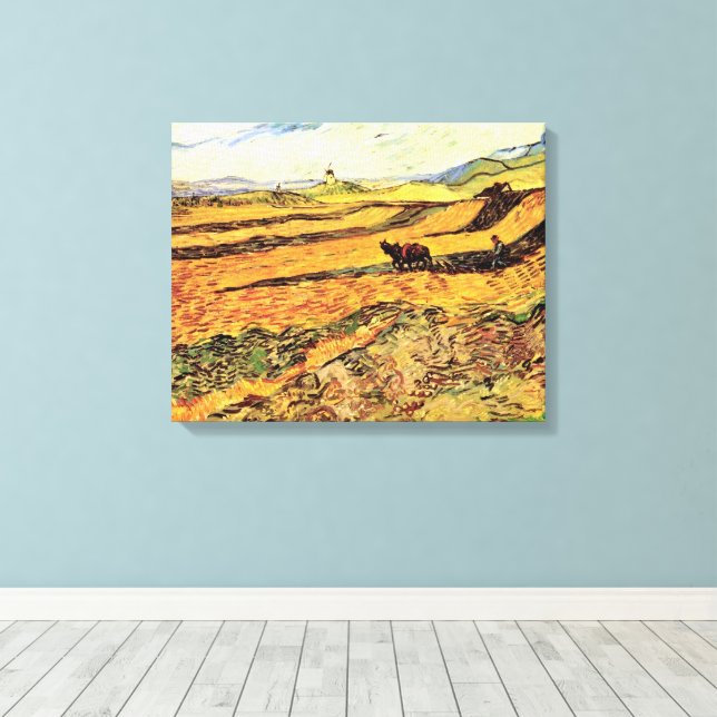 Toile Champ avec Plowman et Mill par Vincent van Gogh (Insitu (Plancher de Bois))