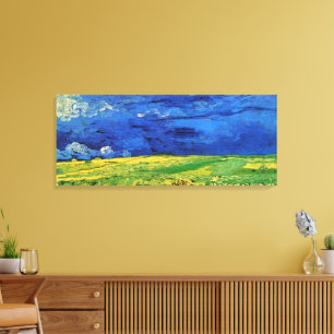 Toile Champ de blé sous ciel nuageux par Vincent van Gog