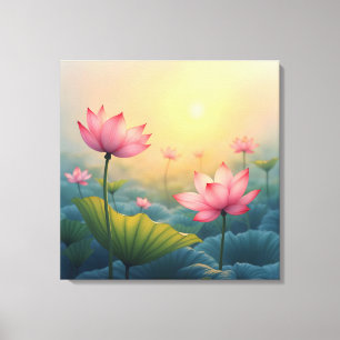 Toile Champ de Lotus au lever du soleil
